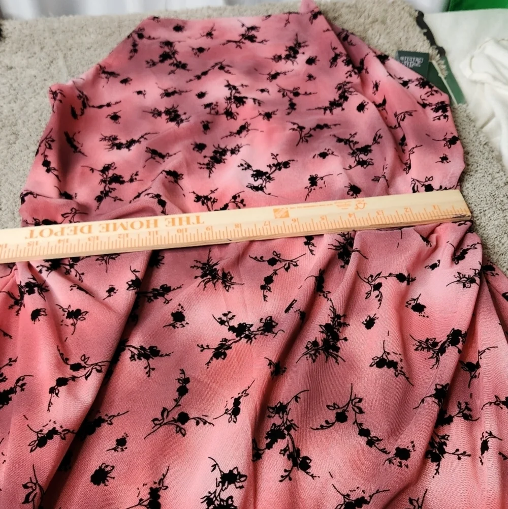 Women's Flocked Mesh Midi Slip Dress-Wild Fable Pink/Black Floral CrissCross XXL